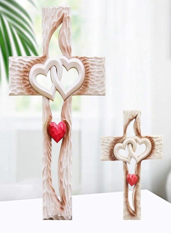 Oooct Carved Cross, Resin Cross Wall Decor, Intertwined Hearts & Never Separates Love, Great Christian Gift, Wall Art Gift, Home Living Room Decor - 6.88 × 5.23 Inch - Image 5